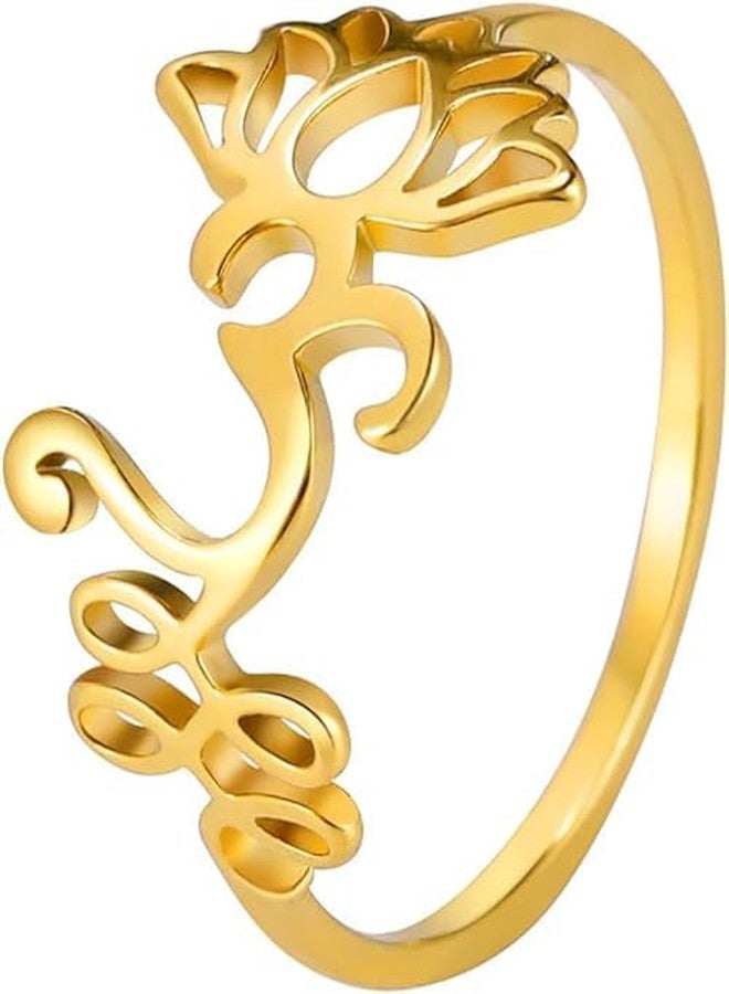 UNIFT Lotus Flower Om Ring For Women Stainless Steel Dainty Om Aum Ohm Symbol Ring Yoga Jewelry Inspirational Gift (8, gold) - Image 1